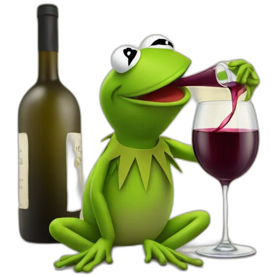 Kermit frog drinking wine emoji