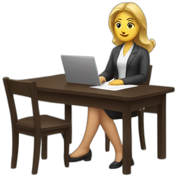 White woman sitting on chair near table with document on hand emoji
