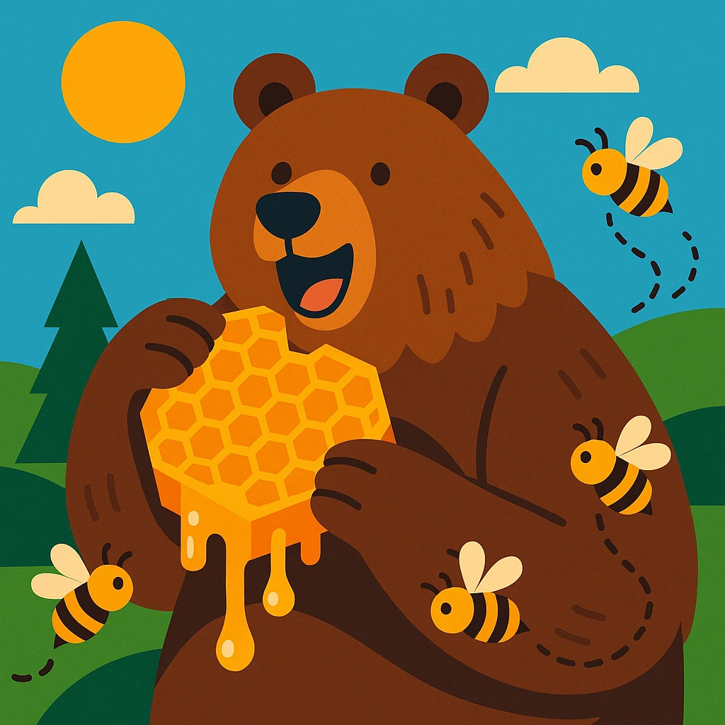 bear eating honeycomb with bees flying around emoji