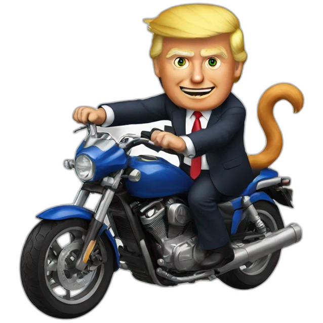 Trump riding a crazy cat emoji