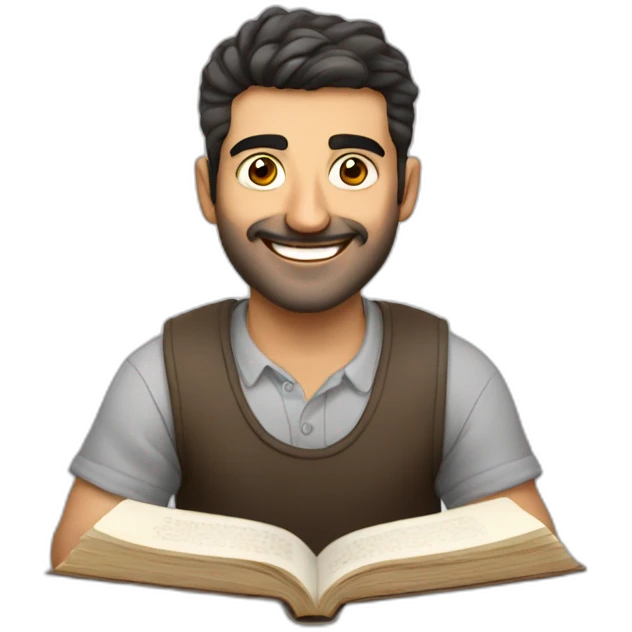 Armenian men reading book and looking at camera and smiling  emoji