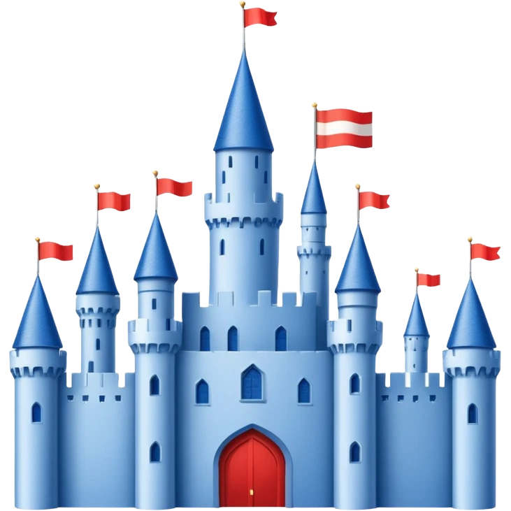 The flag has a yellow background with four horizontal red stripes running across it. In the upper left corner, there is a blue rectangle containing a white, stylized castle with three towers, the middle tower being taller than the others. emoji