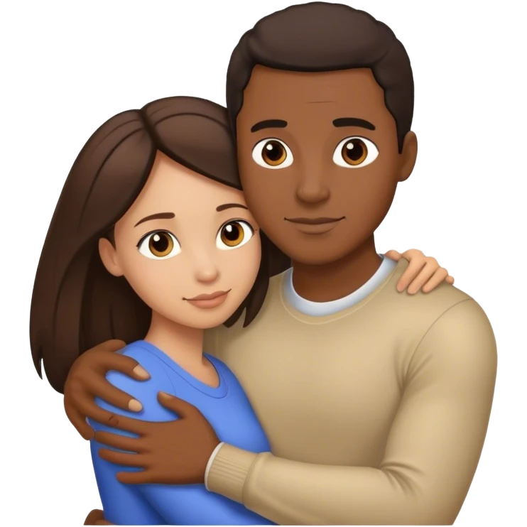Black man tight hug brunette woman emoji