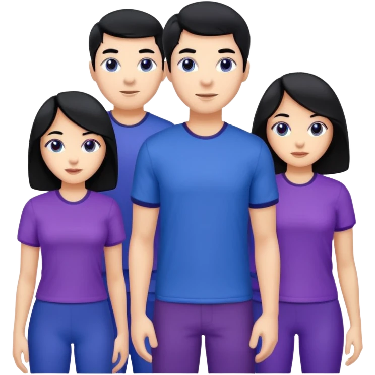 4people 2 men and 2 women. with black hair and white skin. ready to create a team. with blue and purple clothes emoji