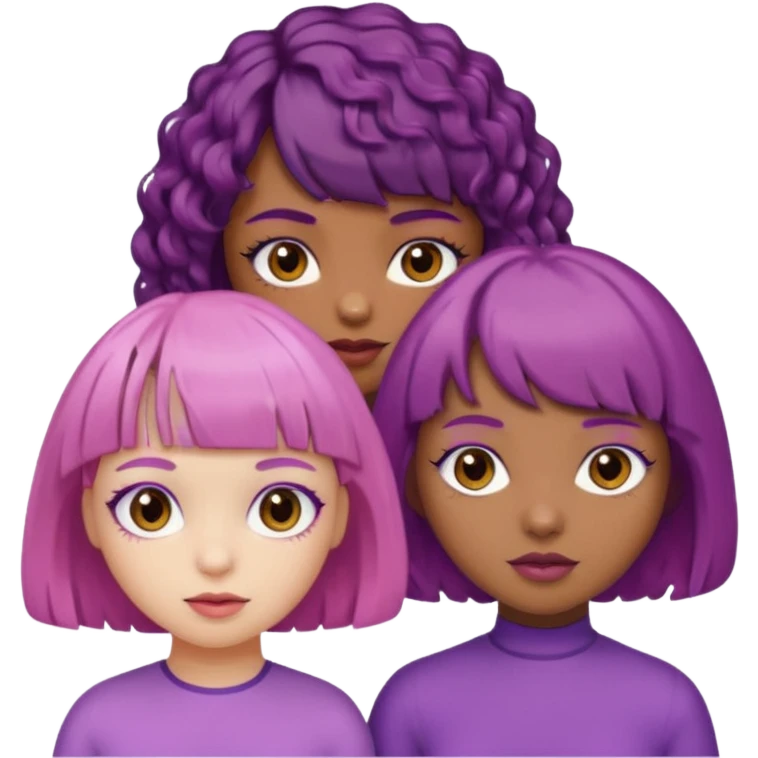 One girl with brown skin and short curly purple hair and brown eyes and another girl with white skin pink bob with bangs and hazel eyes  emoji