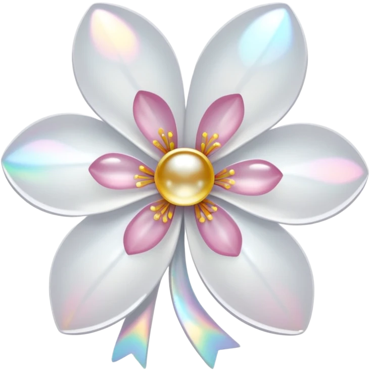 white sakura flower with a bow and holographic center emoji