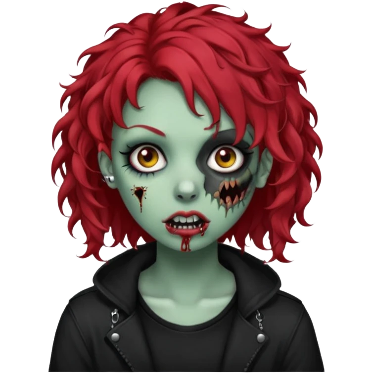 zombie girl red hair cacheado com piercings na boca e nariz roupa emo emoji