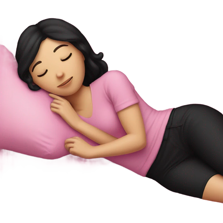 White girl with black hair sleeping in pink pillow  emoji