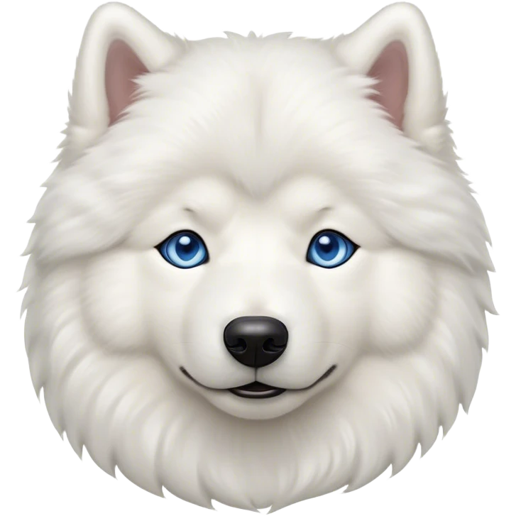 Cinematic Noble Samoyed Portrait Emoji, Poised and regal, with a majestic, sturdy build and a luxuriously fluffy pure white Fur, deep-set soulful blue eyes, Simplified yet sharp and sophisticated features, highly detailed, glowing with a soft, dignified glow, high shine, intelligent and gentle, stylized with an air of elegance, focused and attentive, soft glowing outline, capturing the essence of a watchful and confident companion, so majestic it feels as though it could bound out of the screen with effortless authority! emoji