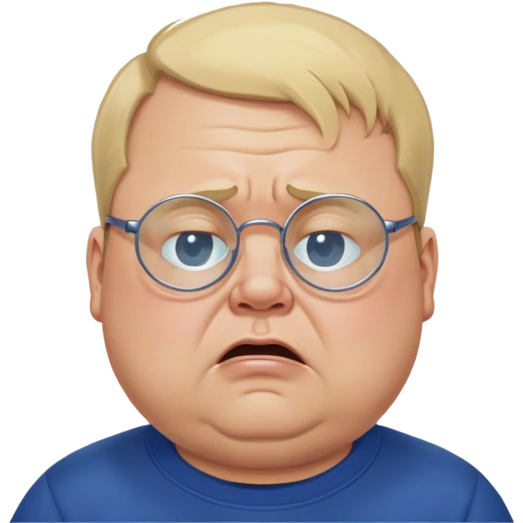 angry chubby man, crying like a kid,  blond short and hight receding hairline, wearing a dark blue sweatshirt, nasa logo on the sweatshirt, round glasses without frame, 40 years old emoji
