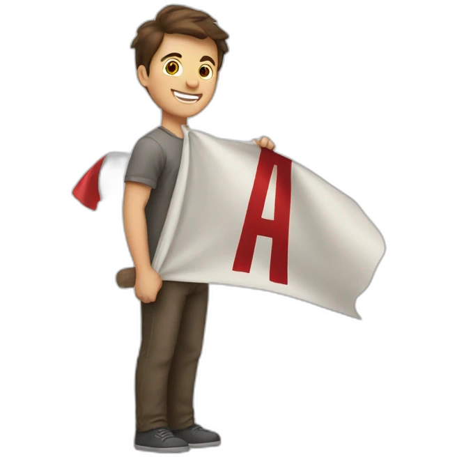 a brown-haired guy carrying a banner that says 'halime' emoji