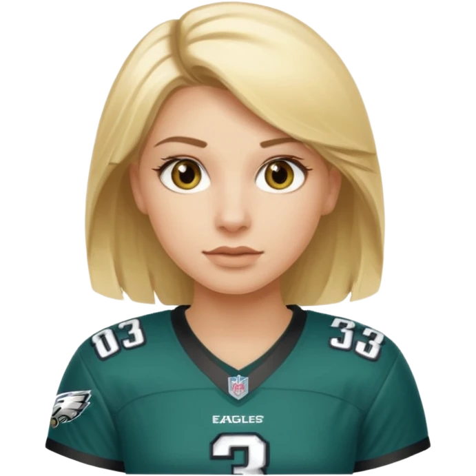 blonde female hazel eyes football player wearing eagles jersey number 33 emoji