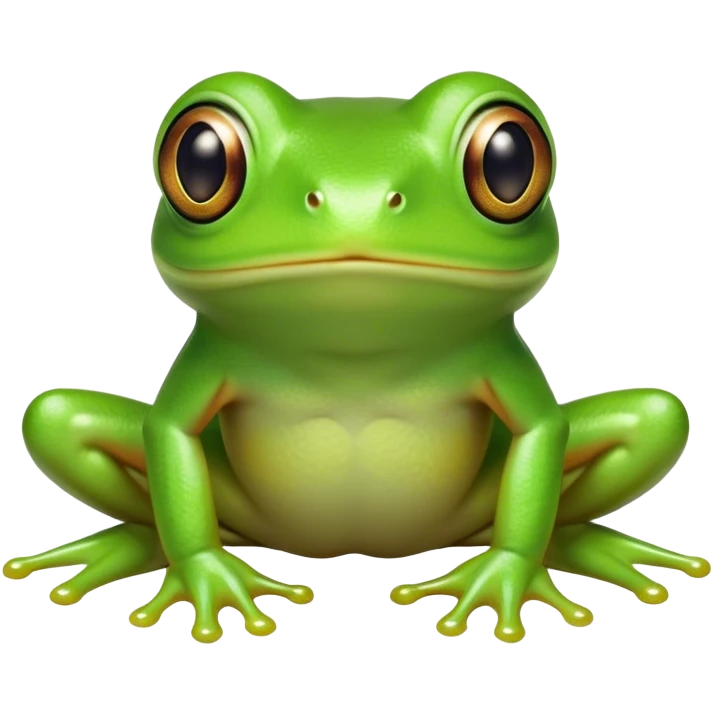 Cinematic Cute Green Tree Frog Portrait Emoji, Head tilted playfully and inquisitively, featuring a charmingly compact form with vivid green, slightly textured skin, prominent sticky toe pads, and round, sparkling eyes full of playful wonder, Simplified yet irresistibly adorable features, highly detailed, glowing with a warm, inviting jungle glow, high shine, affectionate and lively, stylized with a touch of tropical whimsy, soft glowing outline, capturing the essence of a mischievous yet loving frog that seems as if it could hop out of the screen into your arms! emoji