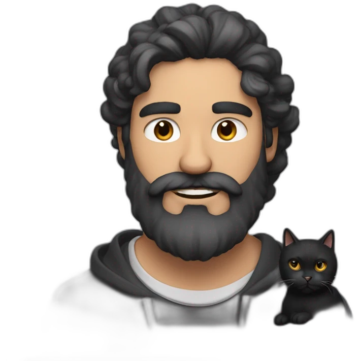 Latin Bearded man with a black and white cat  emoji
