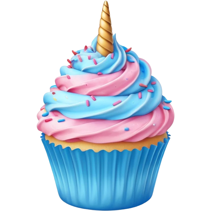 Cupcake with pink and blue icing and unicorn sprinkles  emoji