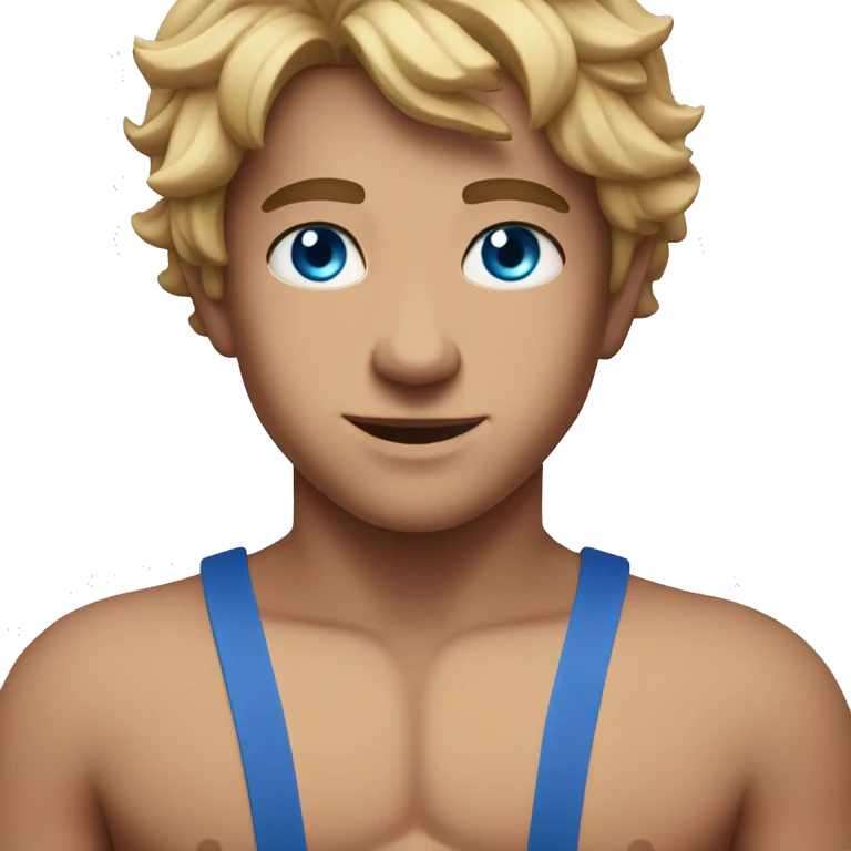 Caleb  with blue eyes and a bathing suit emoji