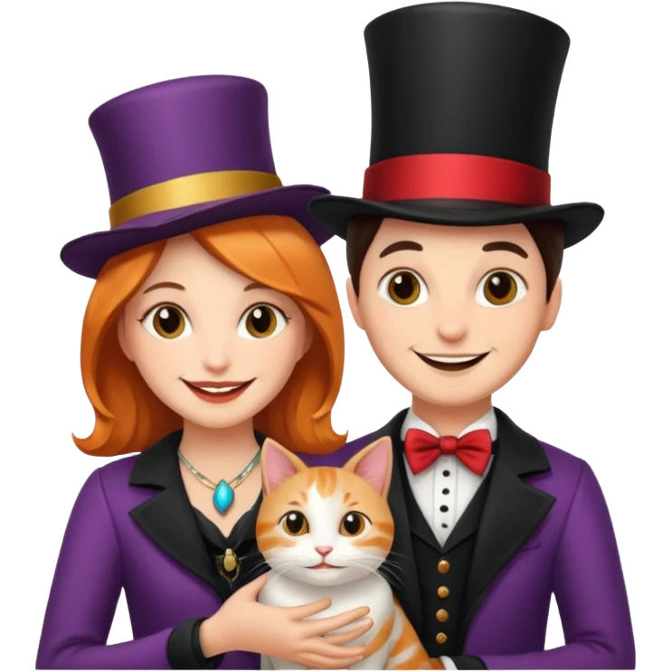 magician couple and their pet cat emoji
