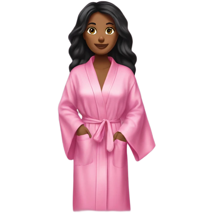 Tanned woman with long black hair wearing a silk pink Victoria’s Secret robe emoji