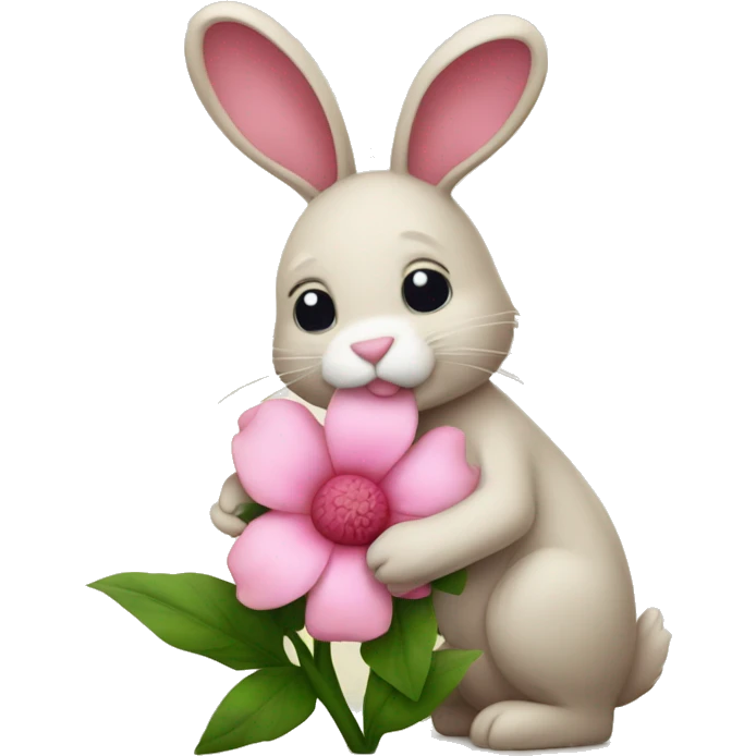 Pink flower hugging rabbit emoji