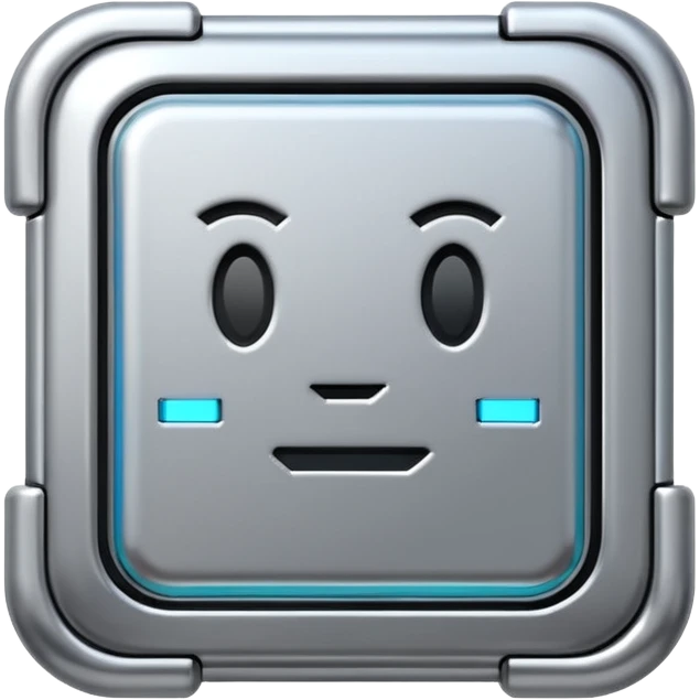 A futuristic microchip emoji made of polished silver chrome, minimal circuit details, smooth metallic surface, soft lighting, iOS emoji style, centered, clean white background emoji