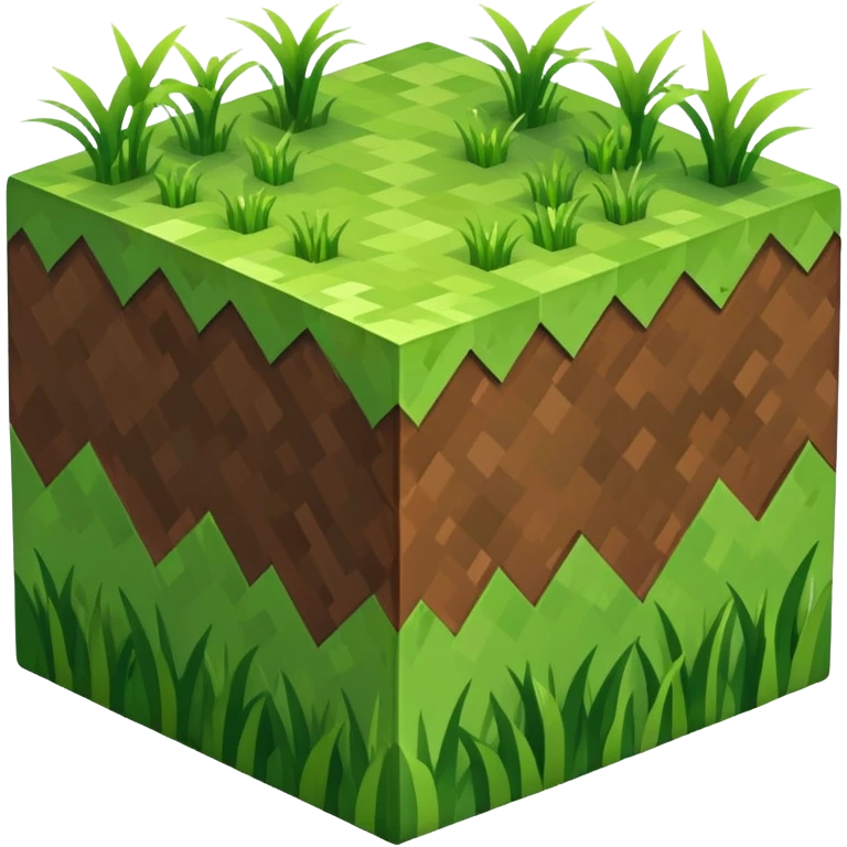 Minecraft grass block, square shape, brown and green, smooth, isometric emoji