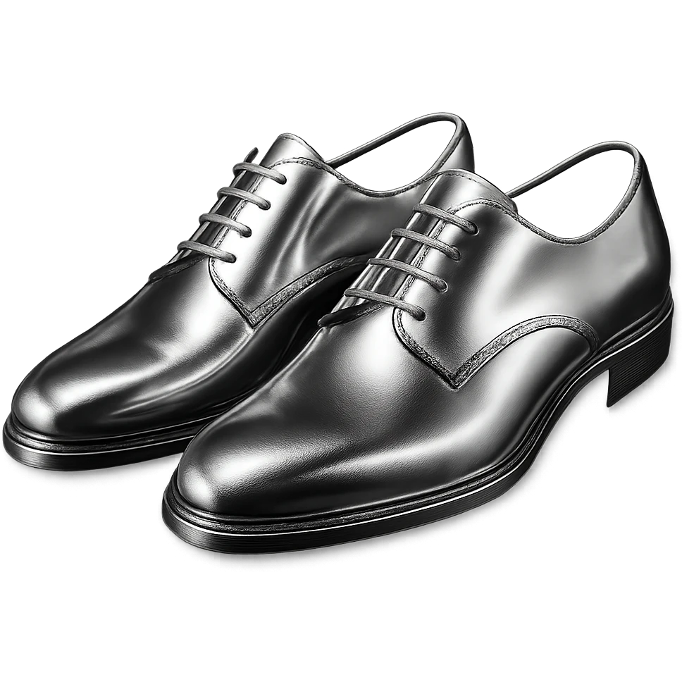 a pair of stylish shoes in chrome style, highly reflective, metallic look, simple background emoji