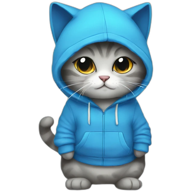 blue kawaï pudgy humanized cat wearing a hoodie emoji