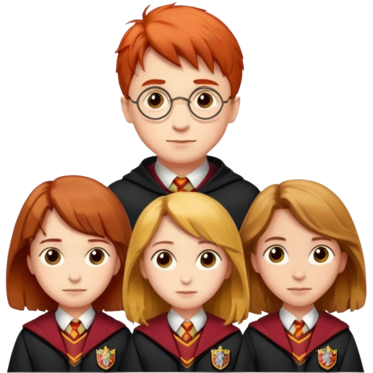 harry potter, ronald weasley and hermione granger in gryfinndor uniform emoji