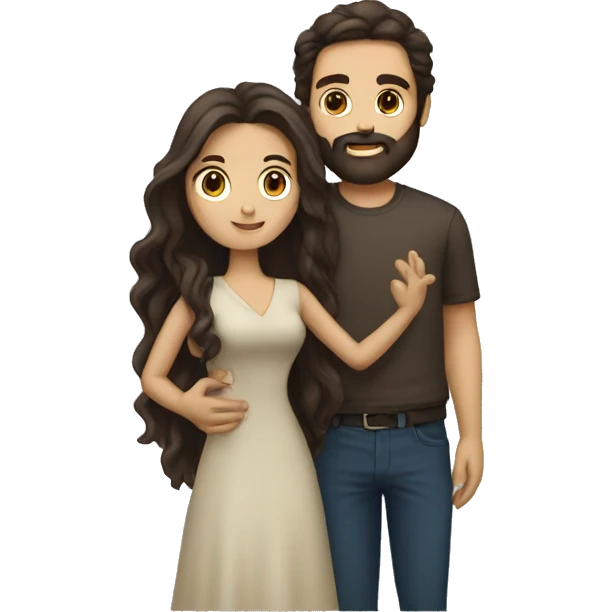 Brunette man with beard kissing brunette woman with long hair emoji