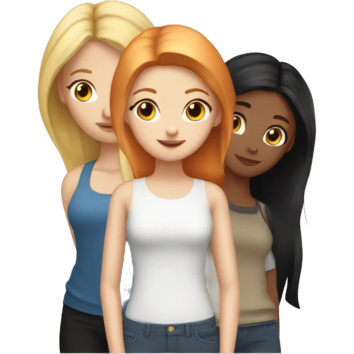 three girls with blonde ginger and black hair emoji