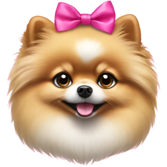 lying small Pomeranian with a pink bow emoji