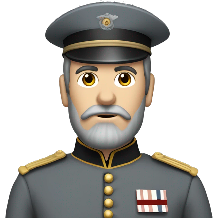 1860s soldier in a grey uniform with butternut color piping and soldier needs to have a full beard  emoji