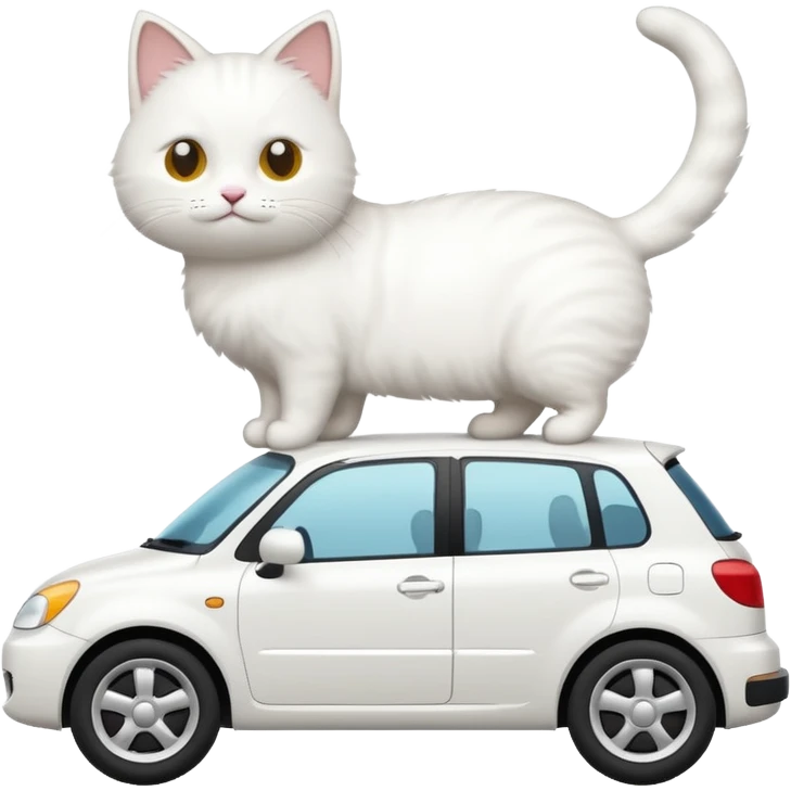 Please create a small emoji the size of 🚗 featuring a white cat on a white car viewed from side. Again the emoji must be extremely small, much small than a standard sized sticker. emoji
