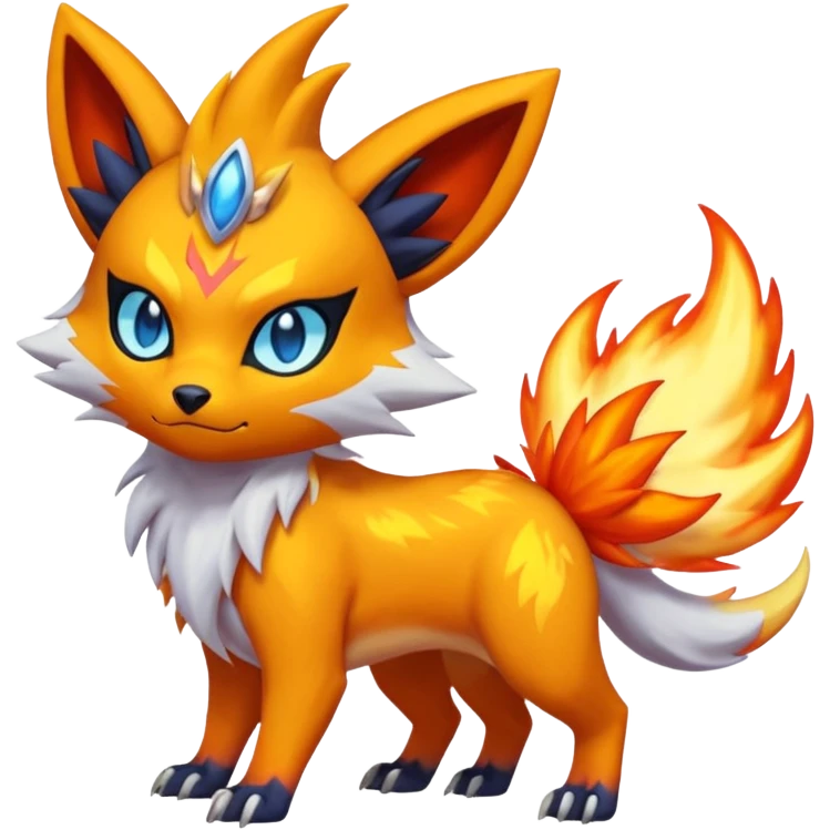 Fiery ablaze magmatic lava evil angry cute ethereal Zorua-WereGarurumon-Zeraora-Renamon-Absol-fusion-hybrid-creature (full body emoji