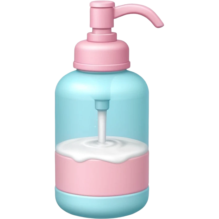 cute toy foam pump bottle object icon, pastel colors, rounded plastic bottle, thick foam on top, 3D cartoon, mobile game icon style, clean background, no text, no watermark emoji