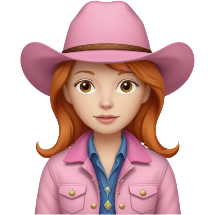 Ginger long hair cowgirl with soft pink hat and jacket emoji