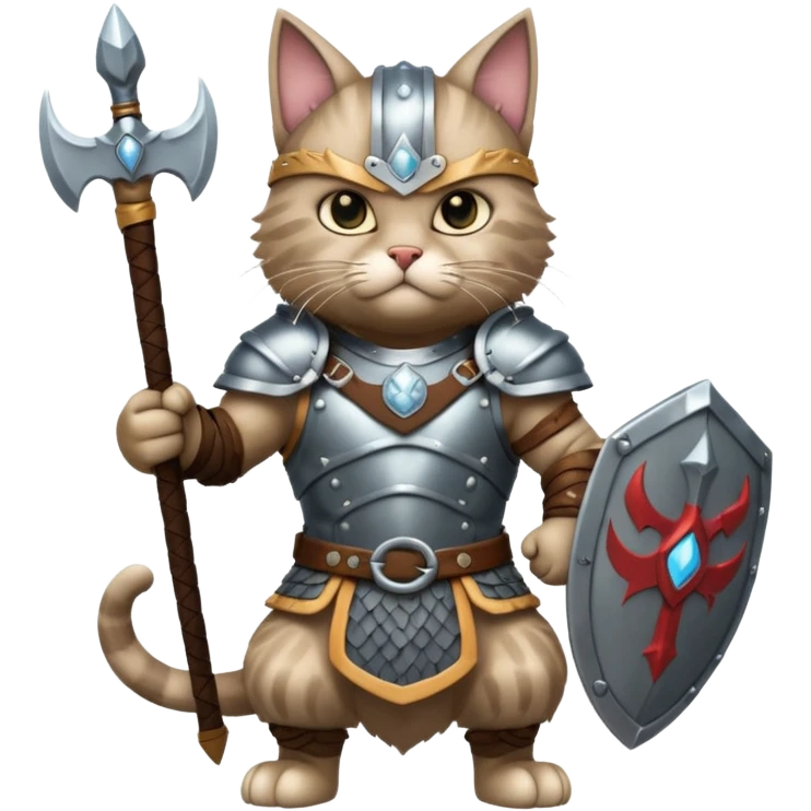 valorous Viking cat in Valhalla, detailed armor, heroic pose, glowing sky emoji