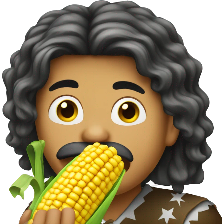 Long haired Mexican eating a corn emoji