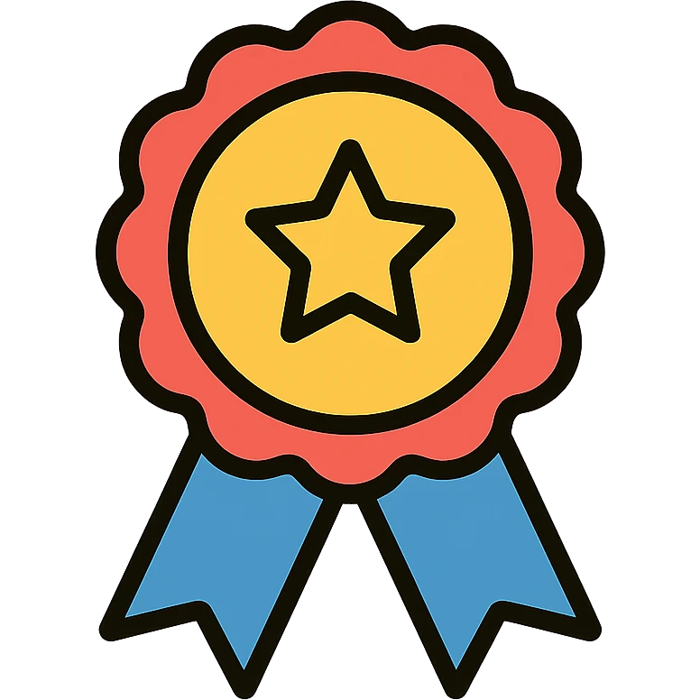 vector icon of a most popular award badge with gold and colorful elements, elegant and minimalist flat design, isolated on white background, 2D flat vector, trending icon look, soft shadows, no text, perfect for commercial use, icon style emoji