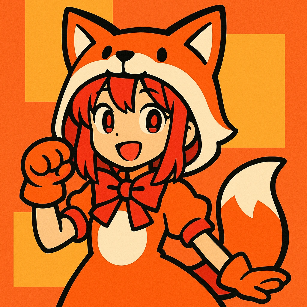 An anime girl with red hair in a fox costume emoji