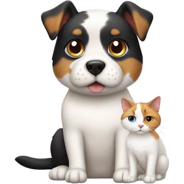 White dog sitting next to a calico cat  emoji