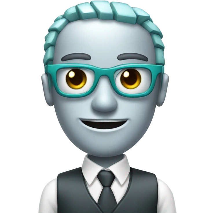 a friendly robot accountant with teal coloured eyes and black pupils emoji