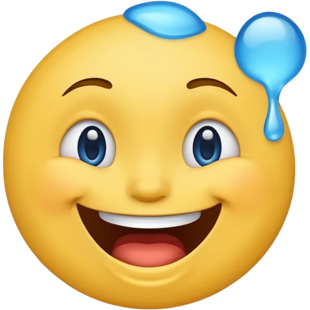 Emoji, yellow round laughing tilted head face sideways with blue tears of fun emoji
