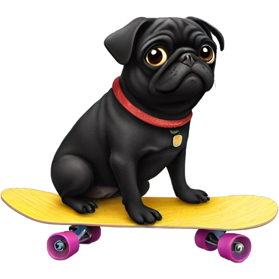 Black pug on a skateboard  emoji