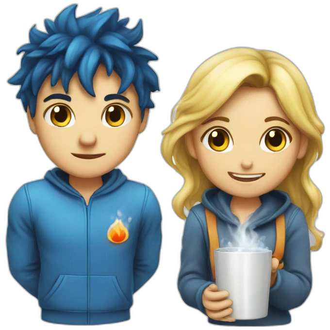 Hot blue fire boy and hot water girl emoji
