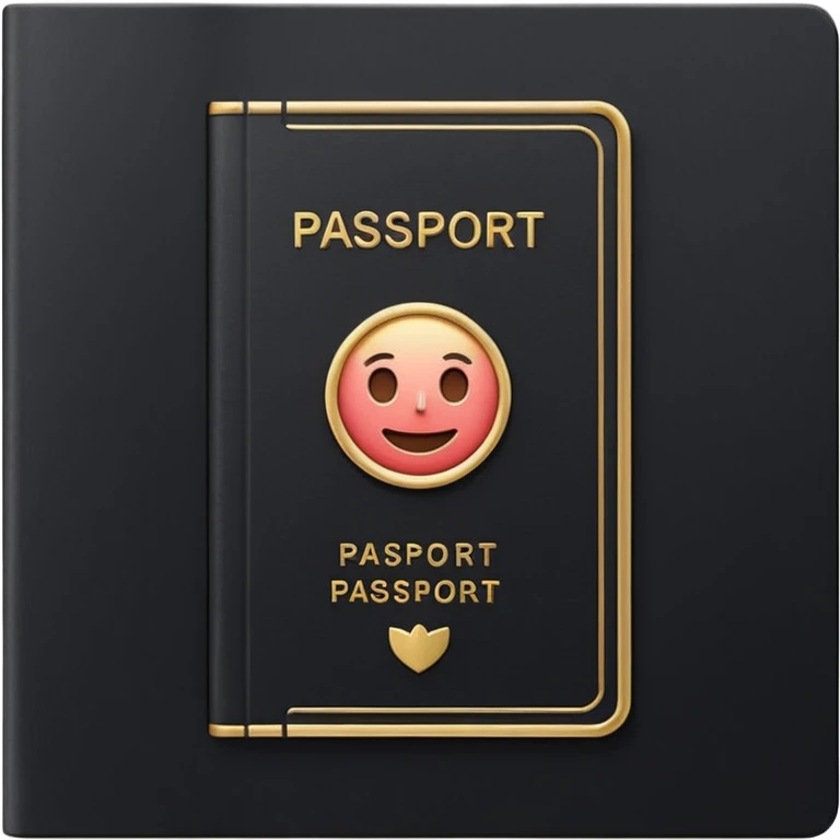 Minimal emoji icon of a black passport, matte cover, simple gold emblem, clean lighting emoji