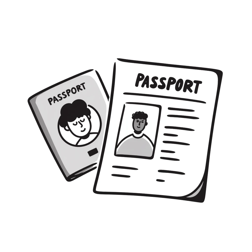 Hand-drawn travel visa application and passport emoji