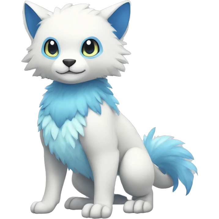 Cute cool white blue animal hybrid Fakemon full body emoji