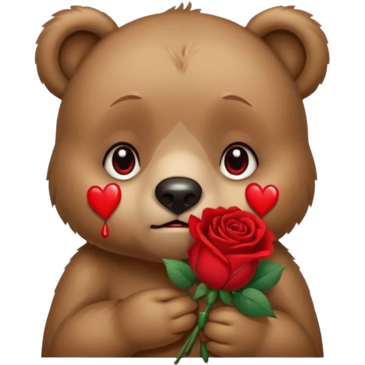 Cute bear with crying  eyes holding roses with this emoji expression  emoji