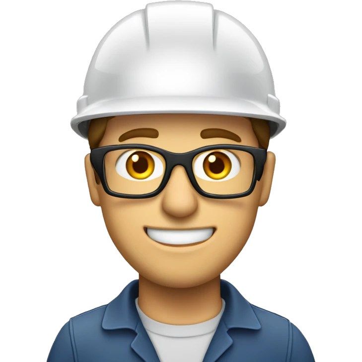 Caucasian  engineer man wearing a safety helmet, safety glasses and earplugs emoji
